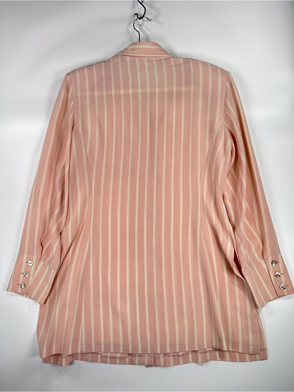 Liz Claiborne Long Sleeve Blouse Shoulder Pads Silk Stripe Pink White 6 - Picture 4 of 12